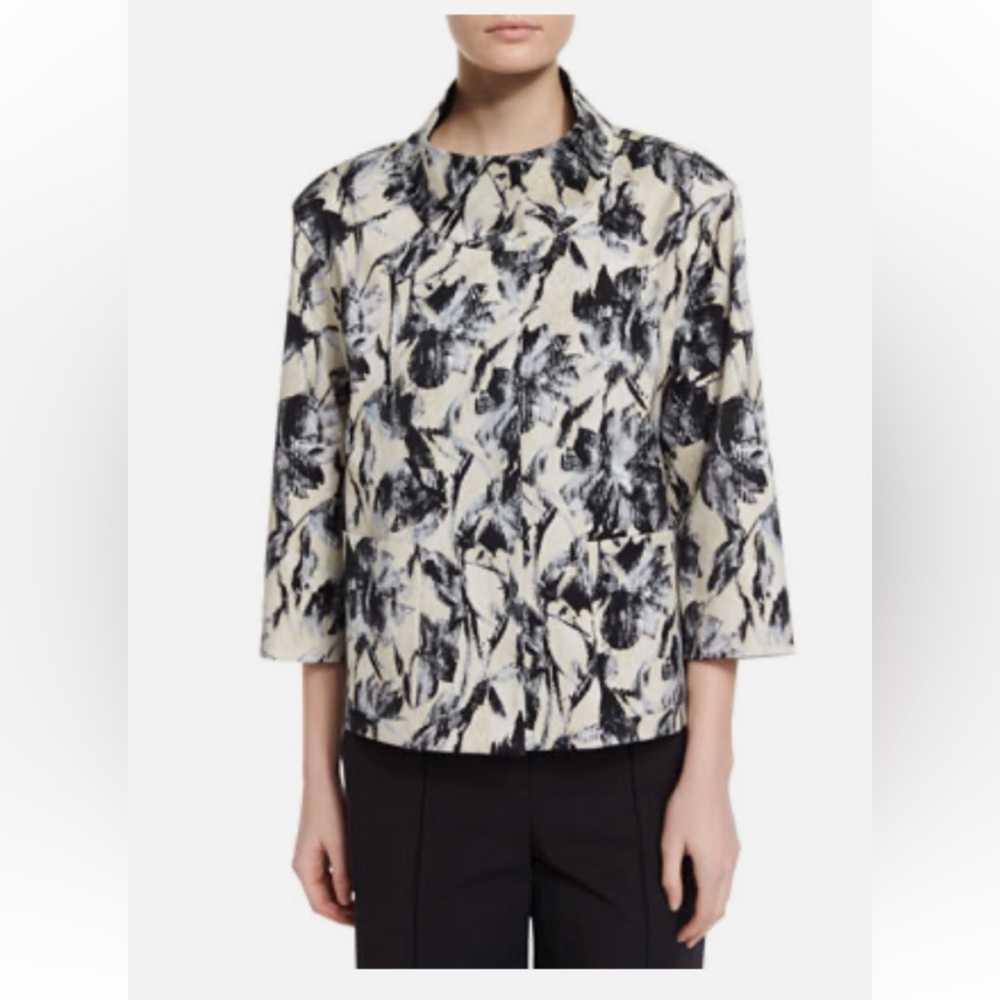 Lafayette 148 NY Jacket Black Jacket Cotton Darian Floral Topper blazer M